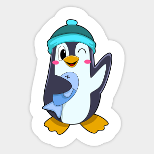 Penguin with Fish & Hat Sticker